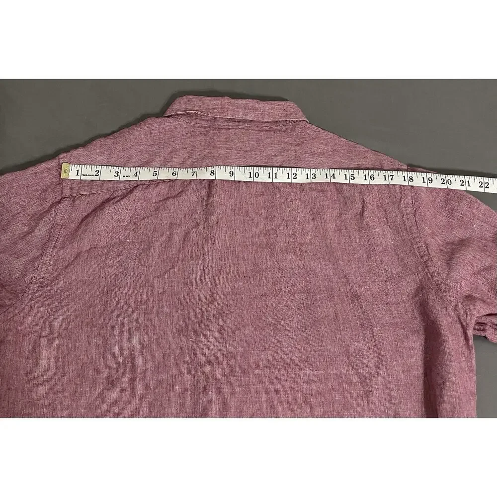 Banana Republic Factory Men’s Slim Fit Linen-Blend Short Sleeve Shirt Red L